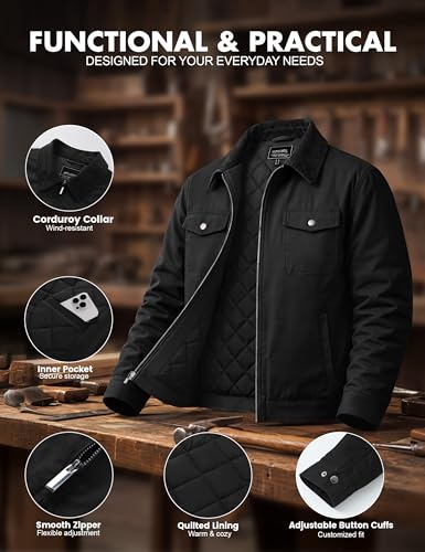 Image of Cotrasen Men's Washed Cotton Work Jacket Quilted Lined Workwear Jackets