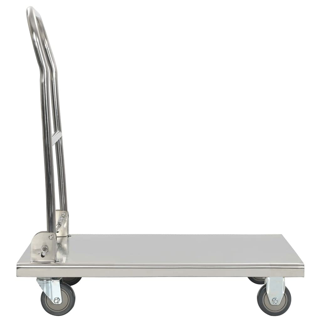 Générique Plattformwagen, silberfarben, 82 x 53 x 86 cm, aus Edelstahl, faltbar mit Pedal, für schweren Transport bis zu 200 kg, ideal für Küche, Hotel, Lager, 2 Lenkrollen und 2
