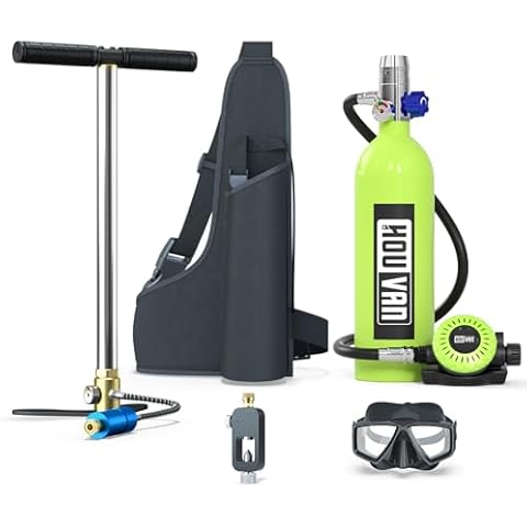 HOUVAN H400 Mini Scuba Tank 1.0L Scuba Tank Up to 20 Minutes Underwater Breathing Portable Diving Tank with On-Off Valve Reusable Pony Bottle for Underwater Exploration Emergency/Recreation,D-G Cover