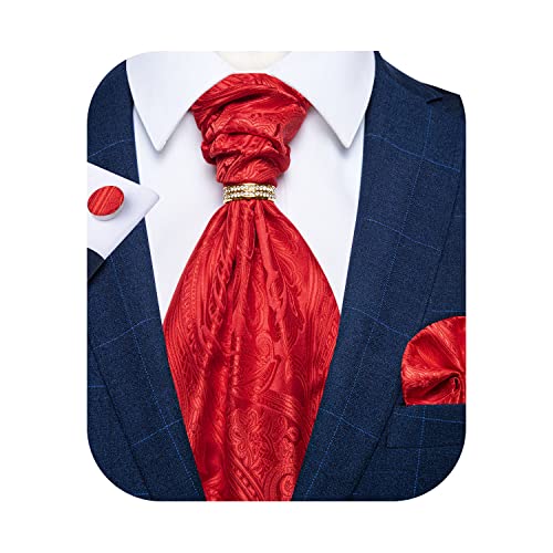 Image of DiBanGu Silk Woven Ascot Cravat with Pocket Square Set for Men | Paisley Ascot,Wrinkle-Resistant,Silky Smooth,Easy to Match,Cufflinks,Tie Ring,Wedding,Ceremonies,Party Occasions,Banquet
