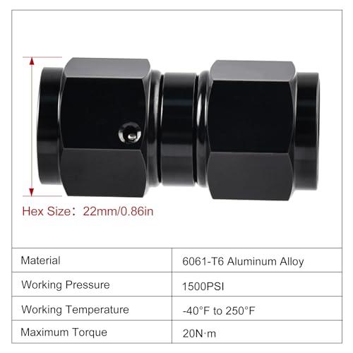 Image of EVIL ENERGY 8AN Female to 8AN Female Straight Swivel Coupler Union Fitting Adapter Aluminum Black
