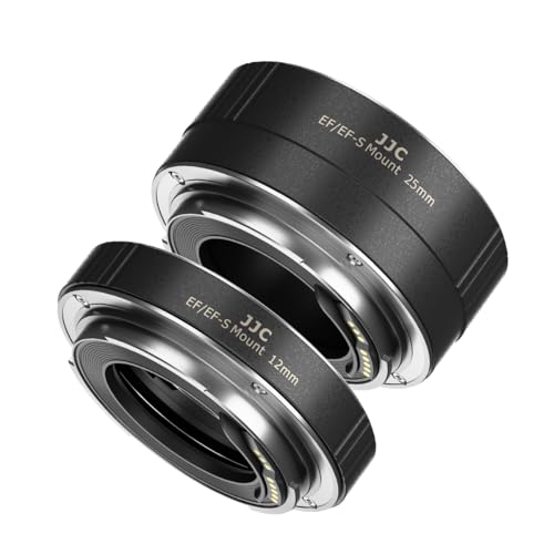 JJC Tube d'extension Macro (12 mm + 25 mm) Mise au Point Automatique pour Appareil Photo Canon EF/EF-S Objectif Gros Plan Macro Photographie – Ensemble de Capuchons d'objectif arrière