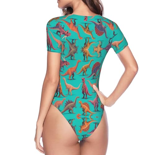 One Piece Swimsuit for All Women, Short Sleeve Crewneck Swimming Suit Monokini4