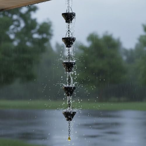 Cadena de lluvia para evitar salpicaduras en el jardín con campanas sonoras 8