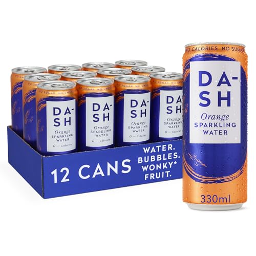 DASH Water Orange - 12 x Orange Flavoured Sparkling Spring Water - NO Sugar NO Sweetener NO Calories - Infused with Wonky Fruit (12 x 330ml cans)