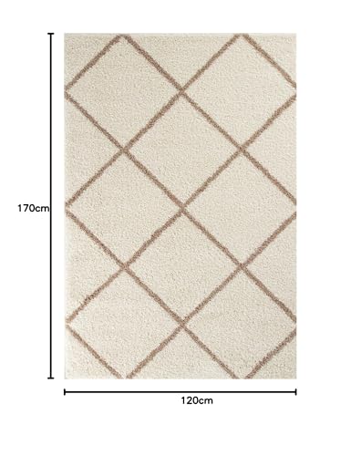 THE RUGS Shaggy Rug, Modern Moroccan Design Rugs for Living Room Bedroom, Hallway, 3 cm Thick Area Rugs, (Diamond Ivory/Beige - Image 2