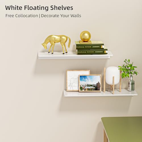 HNVNER 2-Piece White Metal Floating Shelves - Aluminum Alloy Wall Mounted Shelf No Drilling, Rust-Proof, 40cm Width for Home Decor & Storage in Living Room, Bedroom, Bathroom - Cosy Home Interiors HNVNER 2-Piece White Metal Floating Shelves - Aluminum Alloy Wall Mounted Shelf No Drilling, Rust-Proof, 40cm Width for Home Decor & Storage in Living Room, Bedroom, Bathroom - Image 4