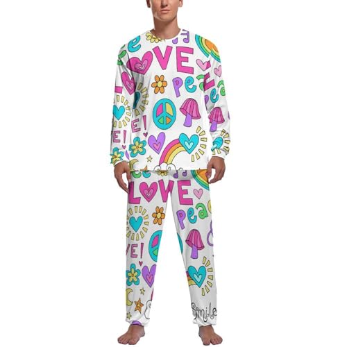 Pijama homme haut et bas de pyjama manche longue en motif rose