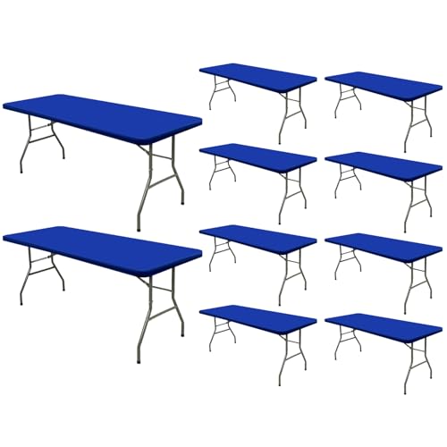 Picnic Table Cover 10 Pack Elastic Fitted Tablecloths for 6 Foot Rectangle Tables Waterproof Stretch Washable Patio Folding Outdoor Spandex Table Cloth Camping Banquet Parties (Royal Blue,30