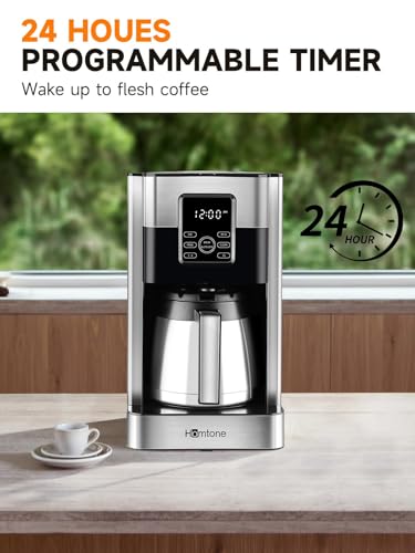 Homtone 1000W Programmierbare Filterkaffeemaschine mit 8 Tassen Thermoskanne, 1.2L Edelstahl Kaffeemaschine mit Timer, Abschaltautomatik, BPA-frei – Bild 3