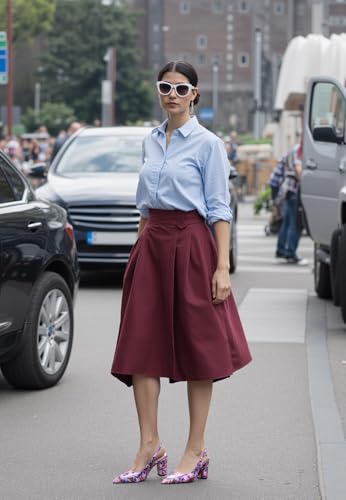 NobleOnly Women's Close Pointed Toe Block Heel Pumps Slingback Pumps Chunky Heel Slip-on Casual Party Dress Pumps 3.2 Inches Heels3