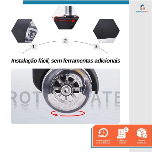 Kit 5 Rodinhas Rodízio Universal para Cadeira de Escritório Transparente 50mm - Starfer