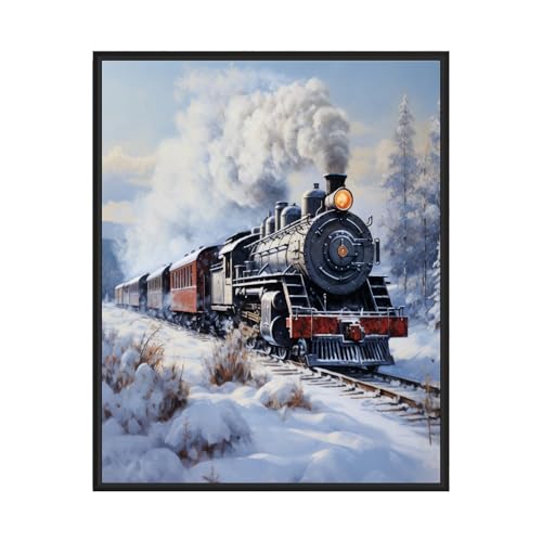 HomeArtPrint Stampa artistica da parete con motivo treno in inverno e neve, decorazione natalizia da parete, decorazione da parete stravagante, regalo stravagante (treno neve, 28 x 35,6 cm (senza