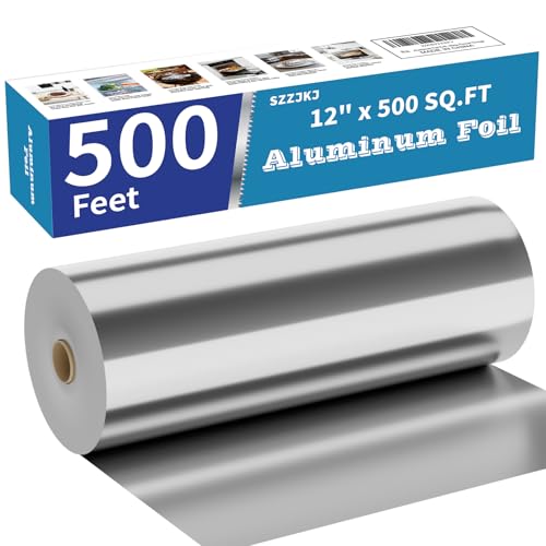 Aluminum Foil Roll 12in x 500ft Aluminum Foil Thick Strong Tin Foil with Cutter Food Safe Cling Wrap for Cooking Baking Roasting Grilling Freezer Storage