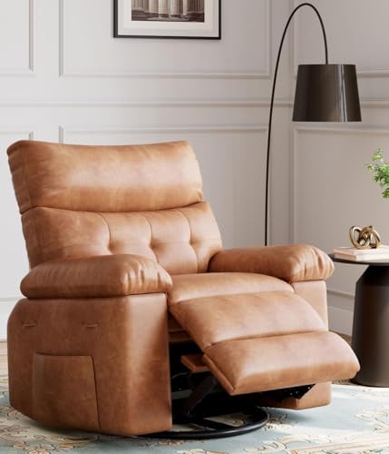 Image of Oversized 360 Swivel Rocking Recliner Chair with Massage & Heat, Ergonomic Lazy Chair with Remote Control for Living Room, Bedroom & Nursery, Vintage