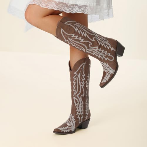 Image of Mid Calf Western Cowgirl Boots for Women 15 inch Shaft Snip Toe