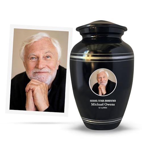 Personalized Custom Photo Human Cremation Urn For Adult Ashes - Engraved Aluminum Vessel with Full Color Photo | 10.35