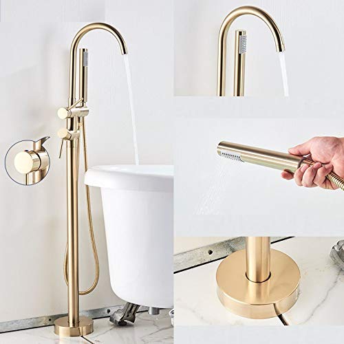 Robinet Mitigeur De Baignoire Noir sur Pied, Mitigeur Monocommande, Bec Pivotant À 360°, avec Douchette Abs, Or Brossé