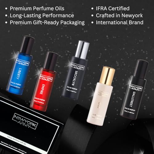 Image of Perfume Gift Set - 5 x 20ml | Long Lasting Eau De Parfum for Men & Women | Wallstreet, Oud, Liberty, Brooklyn, Empire | Luxury Perfume Combo for Gifting