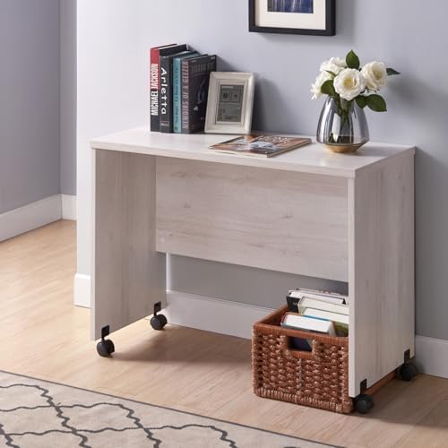 Mid-Century Mobile Desk with Modesty Panel, White Oak Finish