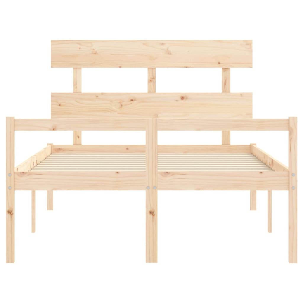 Massives Kiefernholz Seniorengerecht 120x200 cm Braun | Seniorenbett mit Kopfteil 120x200 Massivholz Kiefer Bettgestell mit Lattenrost Stauraum Hohe Sitzhöhe Pflegeleicht