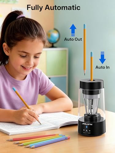 JARLINK Electric Pencil Sharpener, Fully Automatic Rechargeable Pencil Sharpener for 6-12mm Pencils, 3 Adjustable Sharpness, Colored Pencil Sharpener for Classroom Home Office (Black) - Image 2