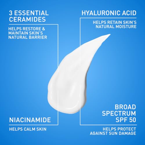 CeraVe AM Facial Moisturizing Lotion SPF 50, Face Moisturizer with SPF, Hyaluronic Acid, Niacinamide & Ceramides, Non-Greasy, Blends Seamlessly With No White Cast, Non Comedogenic Sunscreen, 3 Oz - Image 5