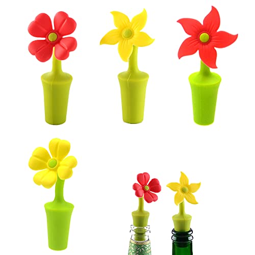 4 PCS Silicone Flower Wine Stopper Reusable Wine Bottle Stoppers Creative Wine Bottle Caps for Wine Beer Champagne Soda Bottle Beverage Kitchen Gadgets