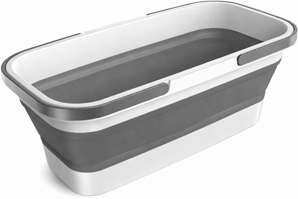12L Collapsible Plastic Bucket, Foldable Rectangular Mop Bucket, Portable Lightweight Multipurpose Cleaning Tub for Home, Camping, RV, Laundry & Outdoor Storage, Space Saving