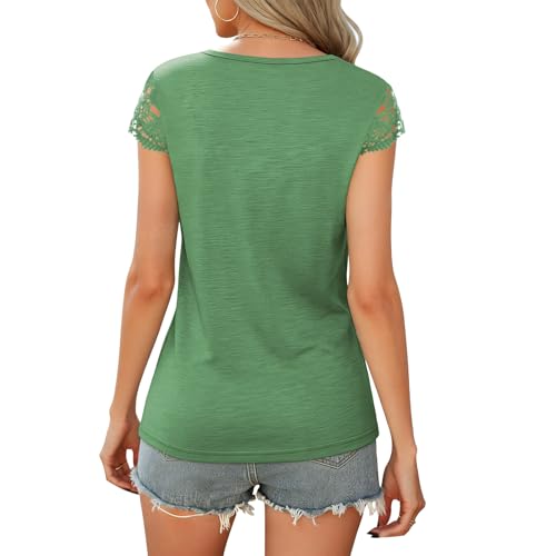 Image of Womens Tops V Neck Short Sleeve T Shirts Womens Summer Tops Casual Soft Basic Lace Tops Spring Summer Tees Clothes 2026