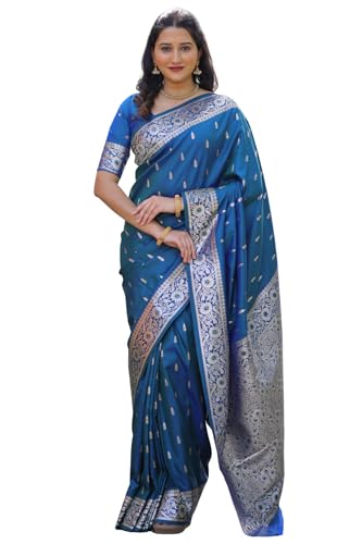 Image of SGF11 Women's Kanjivaram Pure Soft Silk Saree For Women Pure Golden Zari With Blouse Piece