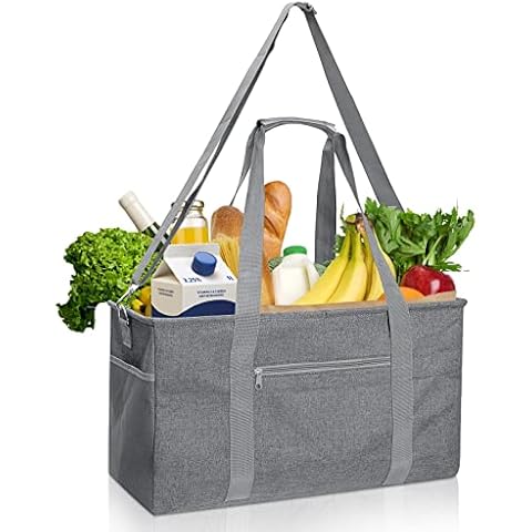 GARPROVM 42L Einkaufskorb Groß stabil, Faltbar Einkaufstasche 56x25x30cm Shopper Tasche, Geräumig Stauraum Metall Rahmen abnehmbar Schultergurt Cover