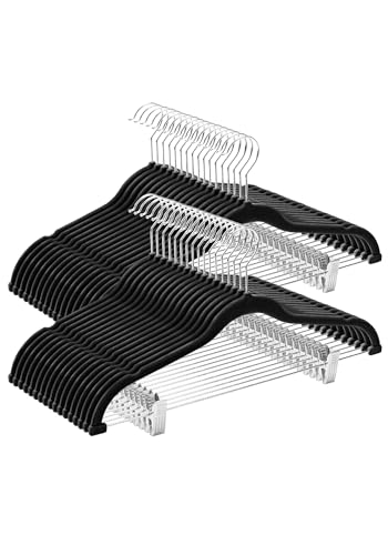 Cozymood Velvet Pant Hangers 36 Packs Ultra Thin Hangers with Clips Non Slip Velvet Skirt Hanger Space Saving Clothes Hanger with Clips for Pants, Skirts, Jeans, Shorts (Black)
