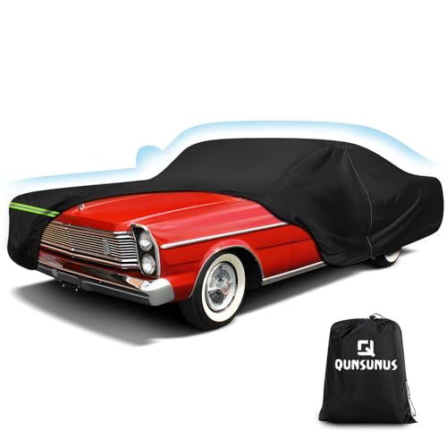 Image of QUNSUNUS Car Cover for Ford Galaxie 500 /XL /LTD /Custom Sedan Coupe Hardtop 2 /4 Door, Waterproof Galaxie Car Cover with Straps and Zipper for Wind, Sun, UV and Dust Protection