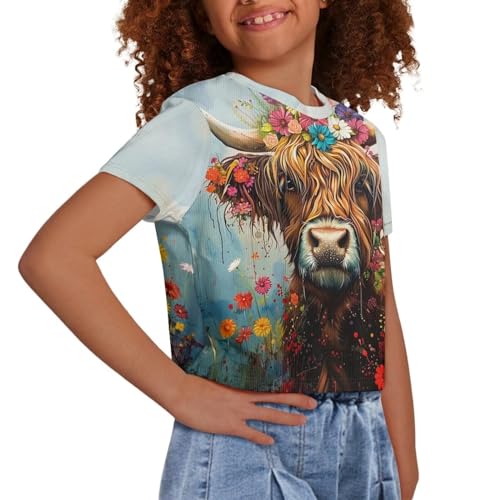 T Shirts for Girls 5-14 Summer Short Sleeve Girls Crop Tops Beach Kids Crew Neck Cropped T Shirt4