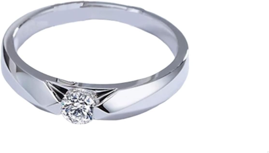 Wedding Rings Couple 9 K / 14 K / 18 K White Gold, Solitaire Round with 0.2ct Diamond, Promise Ring Silver