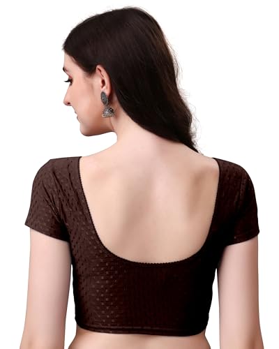 Image of Mogsa Stylish Cotton Saree Blouse for Women | Soft Dobby Stretch Fabric | Round Neck | Stitched Blouse for Party, Casual & Festive Use