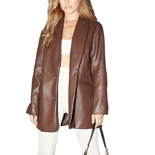 Manteau de motard coupe ajustée similicuir femme col boutonné chaud L