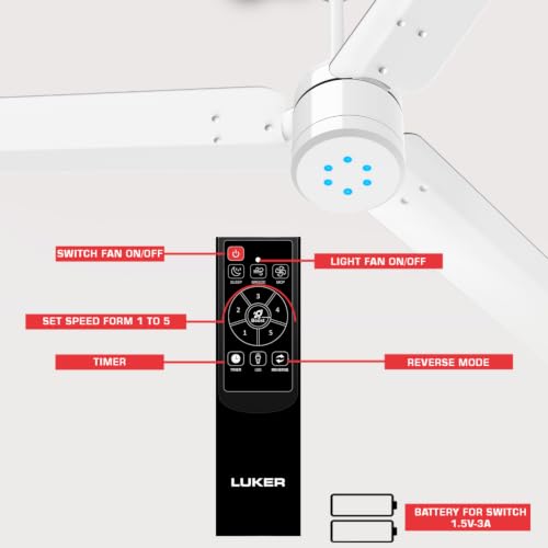 Image of LUKER JVLuker USA 1200mm BLDC Ceiling Fan with IR Remote BEE 5 Star 65% Energy Saving High Air Delivery Low Noise LED Indicator Reverse Mode for Living & Bedroom (White, Aerozen Plus)