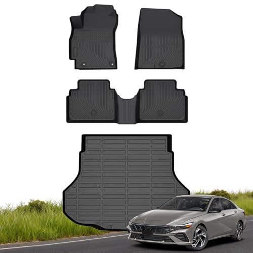 Floor Mats & Cargo Liner for Hyundai Elantra & Elantra N 2021-2025 (NOT Hybrid) All-Weather TPE Full Coverage for Elantra Custom Fit Waterproof Car Liners Accessories Non-Slip Easy-Clean Mats