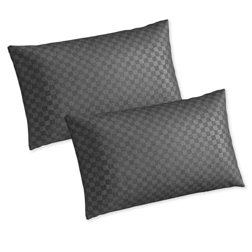 Image of Trance Home Linen 300TC 100% Cotton Jacquard Checks Pillow Covers | Set of 2 Pillow Cases |Standard Size (20 x 30 inch, Dark Grey)