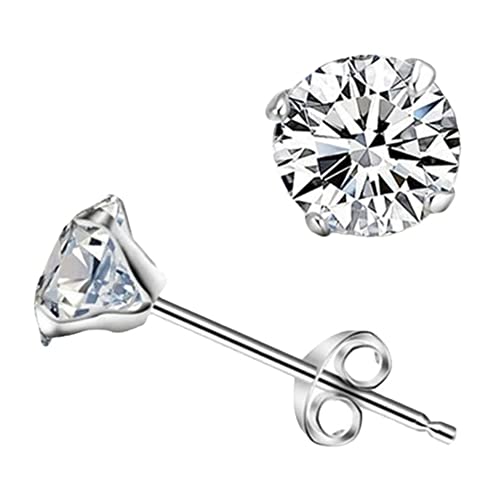 Image of Bellitia Jewelry 925 Sterling Silver CZ Diamond Stud Earrings, Cubic Zirconia Solitaire Earrings Hypoallergenic Simulated Diamond Stud Earrings for Women 3mm 4mm 5mm 6mm