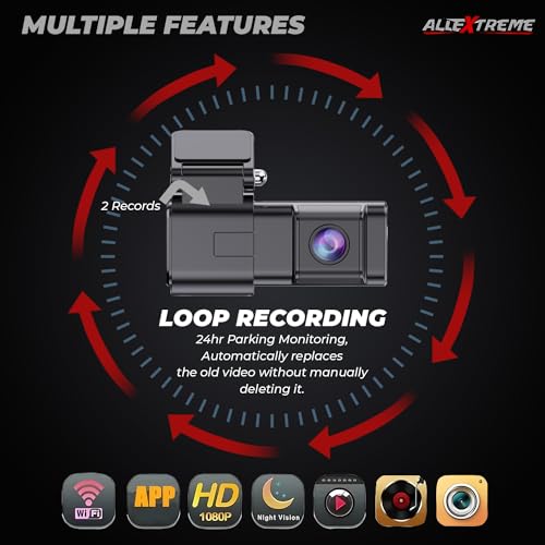 Image of AllExtreme X17 Car Dash Cam Front & Rear 2K+1080P 140 Wide Angle Lens Dual Inside Driving Camera G-Sensor Loop Video Recorder