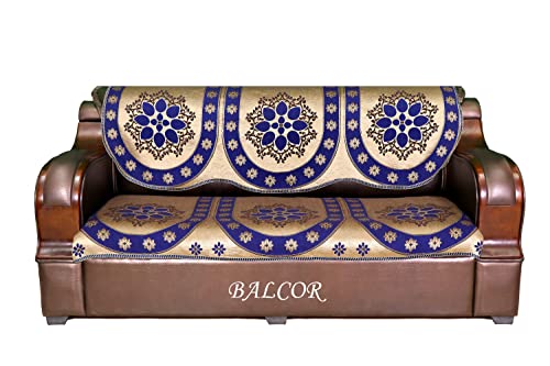 Image of Cotton 6 PCs Design DECAN Sofa Cover Set of 5 Seater(3+1+1)-Blue