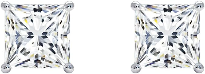 Savlano 925 Sterling Silver Moissanite Stud Earrings, 3-6MM Princess Cut 0.4-2.36CT D Color VVS1 - Comes with A GRA Certificate & Gift Box - Made in Italy