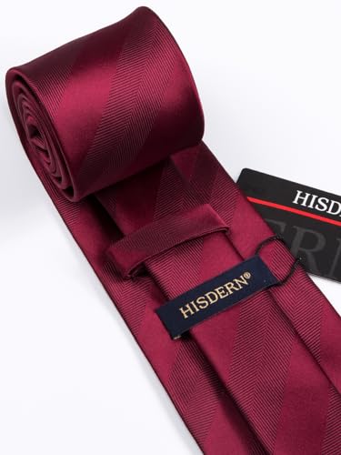 Image of HISDERN Mens Ties Set Stripe Plaid Ties for Men and Pocket Square Cufflinks Formal Silk Necktie Wedding Business