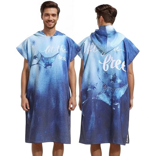 LOMTRATS Poncho de Surf de Secado rápido, Toalla Cambiante, Bata con Capucha para Adultos, niños o Familia, Microfibra, natación, Playa, Surf, Buceo, baño en casa