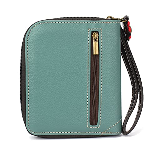 Image of CHALA Zip Around Wallet, Wristlet, 8 Credit Card Slots, Sturdy Pu Leather - Bicycle - Teal