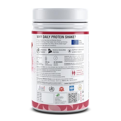 Mypro Sport Nutrition Daily Protein Shake 118 kcal Calories, 25 Vitamin -Serving -40- For Men & Women Strawberry Milk Shake Flavor For 400Gm