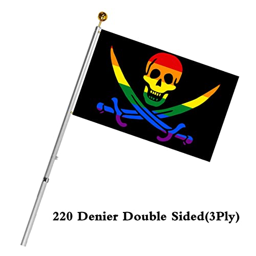 Anconine Double Sided Rainbow Pirate Flag 3X5Ft,Jack Rackham Knife Jolly Roger Skull And Crossbones Flags Outdoor Indoor,Heavy Duty 3Ply 220D Polyester Double Stitched Flags With 2 Brass Grommets. #TOP3